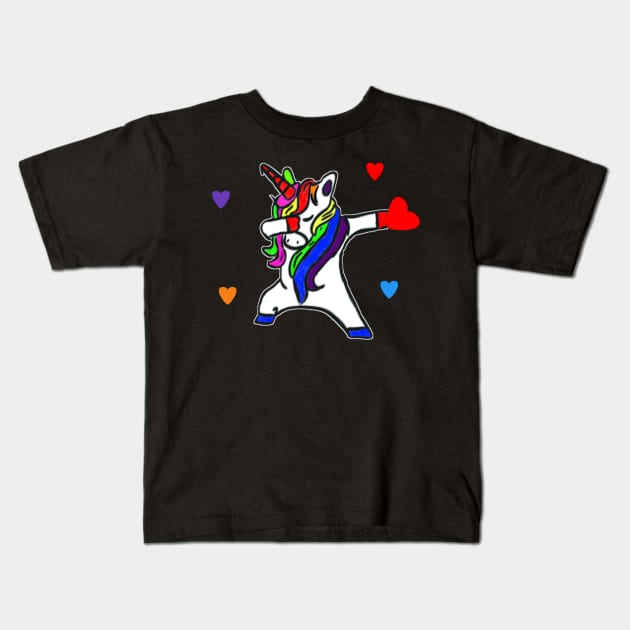 Valentines day Dabbing unicorn Heart Kids T-Shirt by FouadBelbachir46